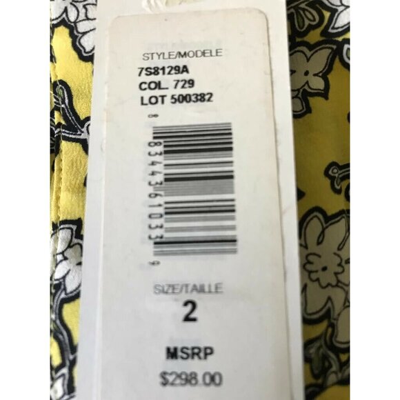 100% Silk Badgley Mischka Yellow Gray 729 Floral Women Blouse Size Petites 2 NWT - Picture 12 of 12